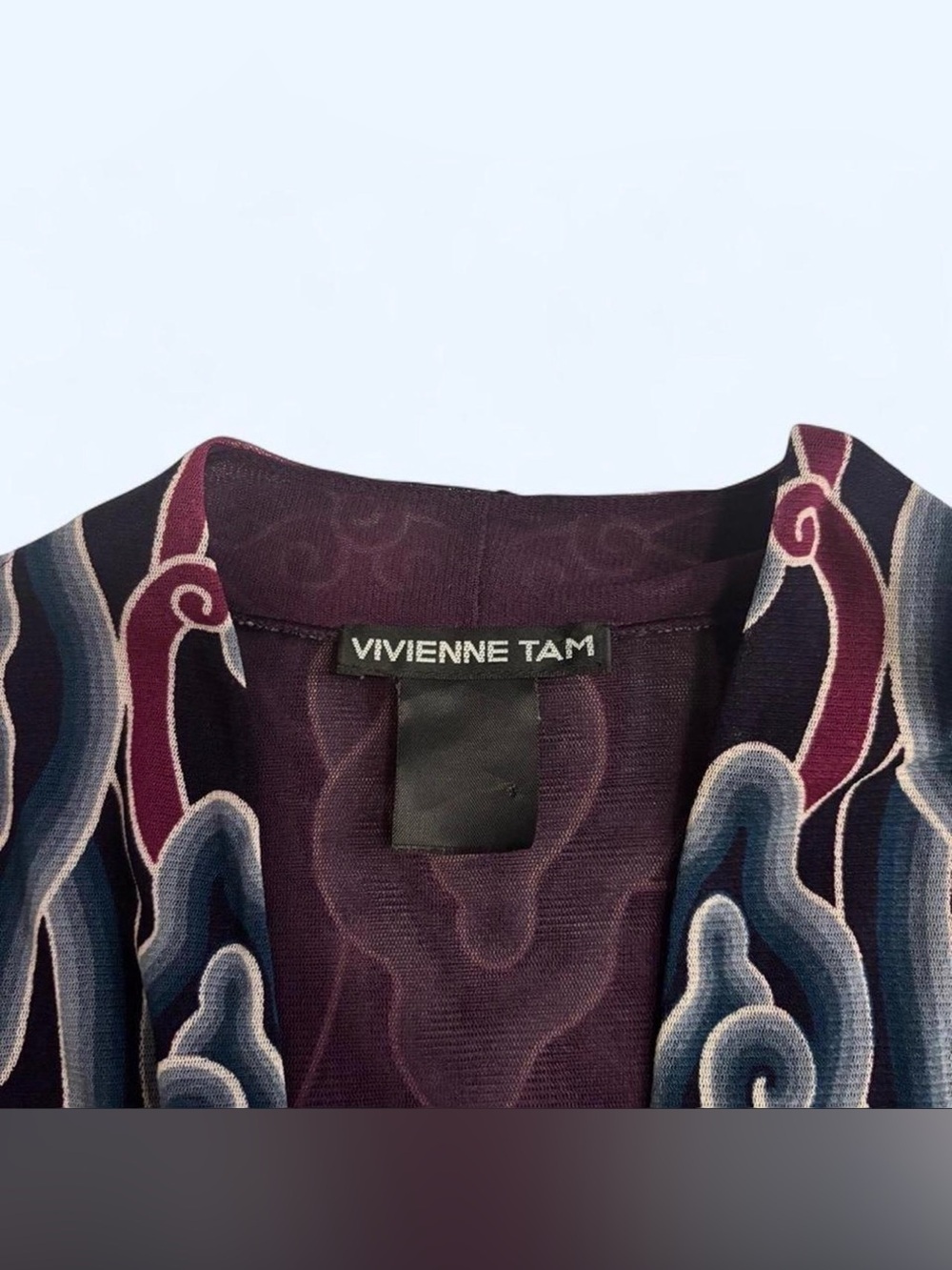 Vivienne Tam XS Vintage Y2K Mesh Sheer Abstract Print Stretch Long Sleeve Blouse - Picture 7 of 7